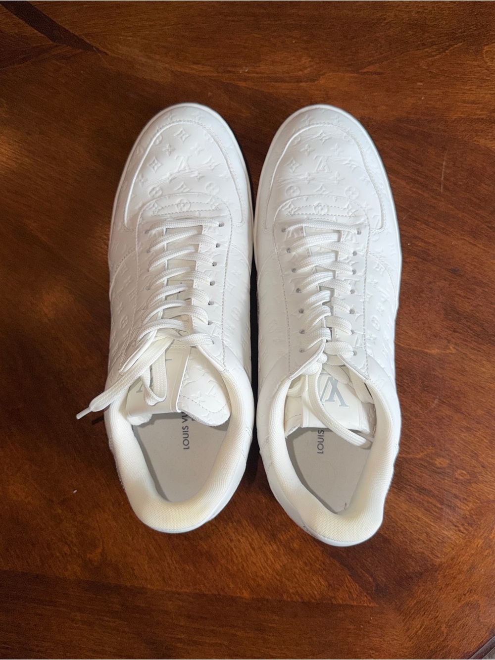 Louis Vuitton Rivoli All-White Sneakers - Embossed Monogram Low-Top - Picture 1 of 7